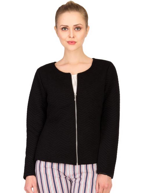 chevron quilted round neck wool jacket - 16754298 - Very Small Image - 1