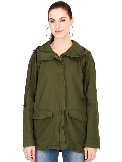 hooded neck concealed placket jacket  - 16754331 - Very Small Image - 1