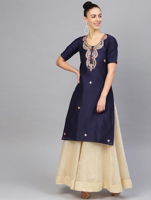 blue chanderi straight kurta - 16757663 - Very Small Image - 1