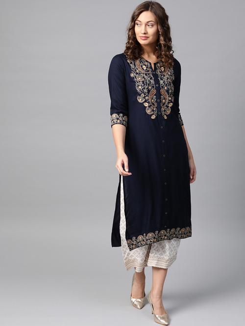 embroidered kurta palazzo set - 16762263 - Very Small Image - 1