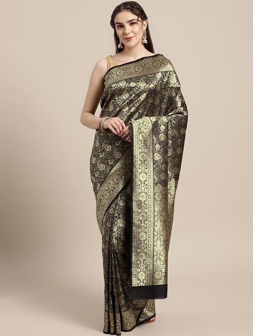 women's self design black colored saree - 16762438 - Very Small Image - 1