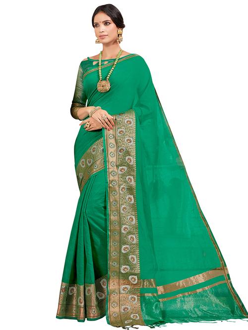 solid bordered kanjivaram saree with blouse - 16763313 - Very Small Image - 1