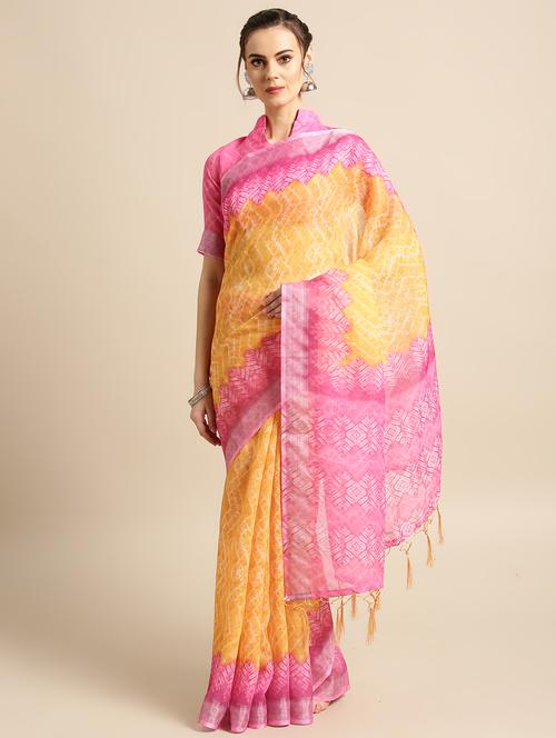 printed bordered saree with blouse - 16763669 - Very Small Image - 1
