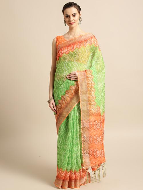 printed bordered saree with blouse - 16763670 - Very Small Image - 1