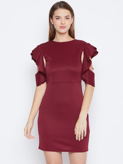 frill detail solid sheath dress - 16764206 - Very Small Image - 1