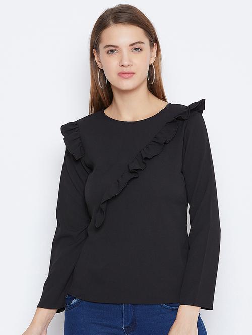 women's ruffle round neck top - 16764235 - Very Small Image - 1