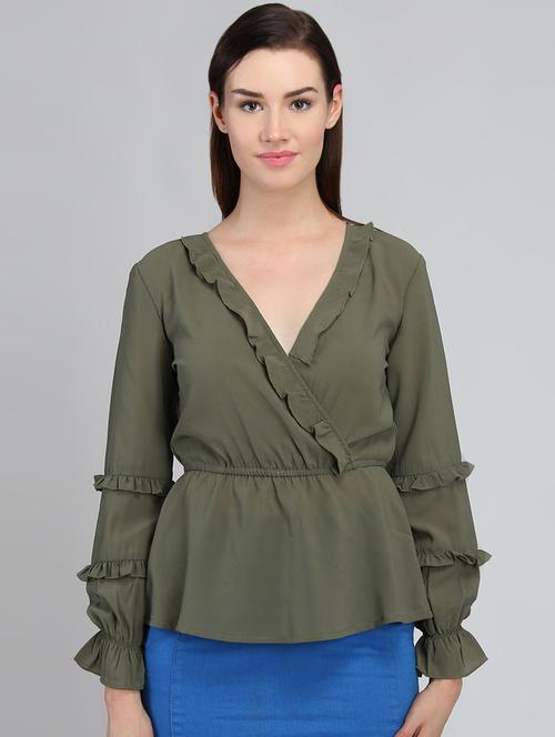 women's peplum overlap neck top - 16764316 - Very Small Image - 1