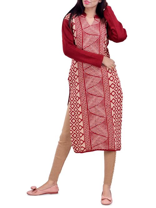 printed woolen kurta - 16764986 - Very Small Image - 1