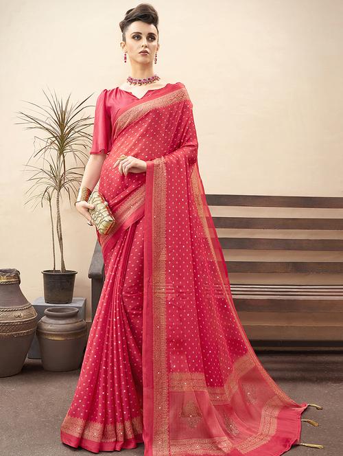 printed bordered saree with blouse - 16765127 - Very Small Image - 1
