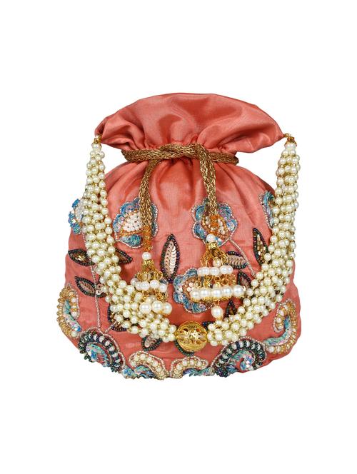 pink faux silk ethnic potli - 16765315 - Very Small Image - 1