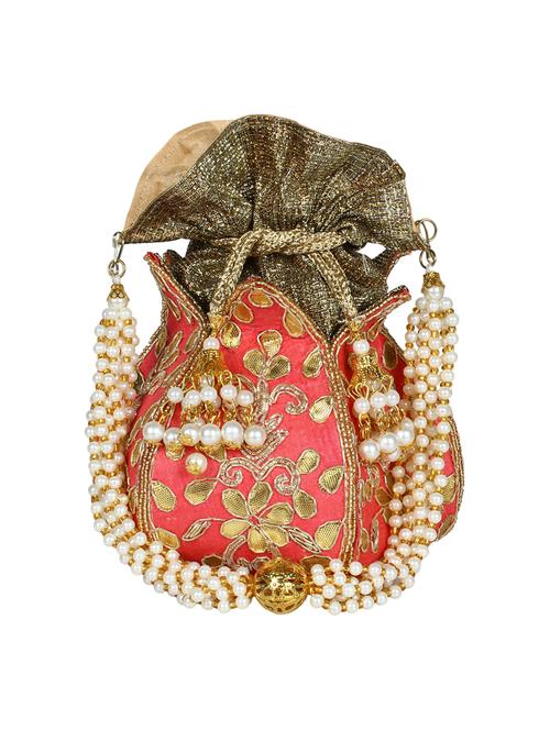 pink faux silk ethnic potli - 16765319 - Very Small Image - 1