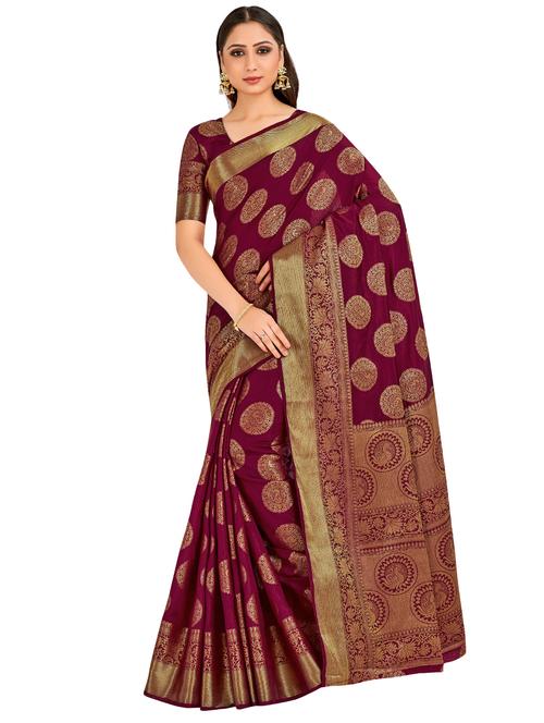 women's self design maroon colored saree with blouse - 16765343 - Very Small Image - 1