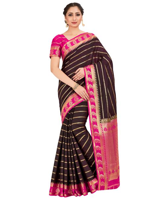 striped mysore silk saree with blouse - 16765344 - Very Small Image - 1