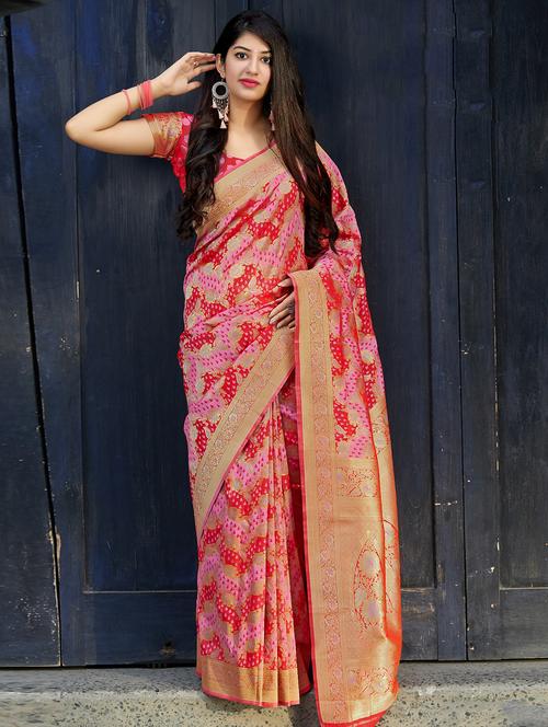 floral banarasi saree with blouse - 16765984 - Very Small Image - 1