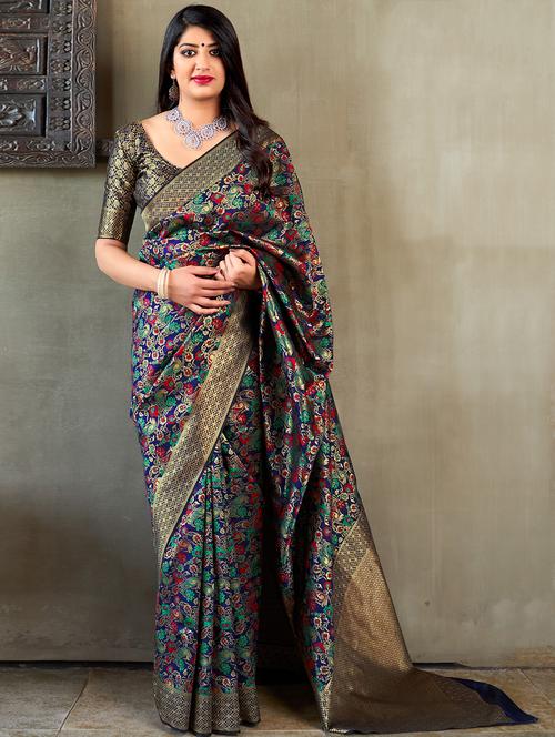 floral banarasi saree with blouse - 16765988 - Very Small Image - 1