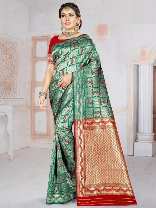 self design woven saree with blouse - 16767976 - Very Small Image - 1