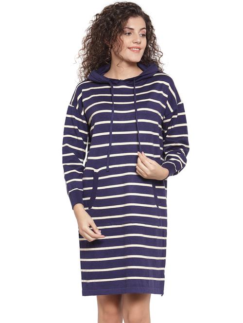 drop shoulder striped hooded dress - 16768597 - Very Small Image - 1