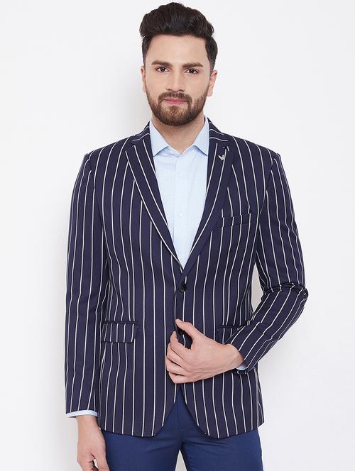 navy blue striped single breasted casual blazer - 16769331 - Very Small Image - 1