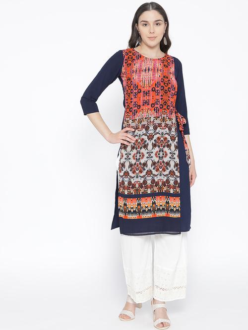 navy blue printed straight kurta  - 16769666 - Very Small Image - 1