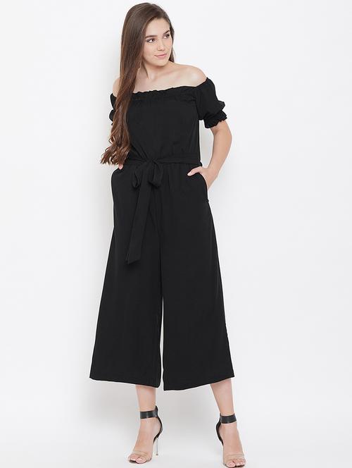 off shoulder tie knot solid jumpsuit - 16769694 - Very Small Image - 1