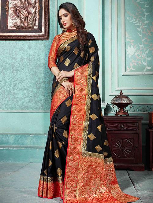 women's self design black colored saree - 16771238 - Very Small Image - 1