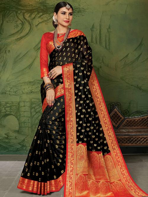 self design woven saree with blouse - 16771281 - Very Small Image - 1
