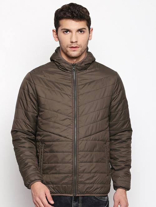 brown solid quilted jacket - 16772356 - Very Small Image - 1