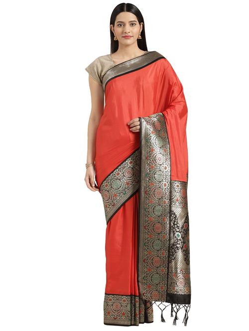 solid bordered banarasi saree with blouse - 16772912 - Very Small Image - 1