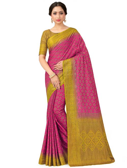 women's self design pink colored saree with blouse - 16772952 - Very Small Image - 1