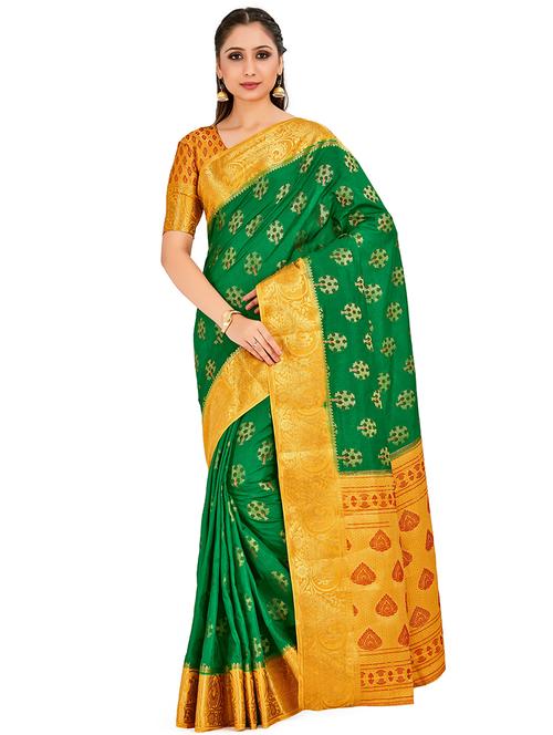women's self design green colored saree with blouse - 16772957 - Very Small Image - 1