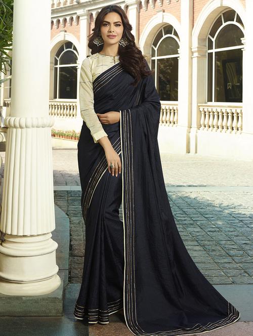 women's bordered black colored saree with blouse - 16773187 - Very Small Image - 1