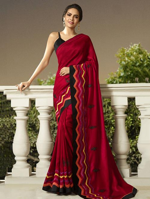 solid bordered saree with blouse - 16773200 - Very Small Image - 1