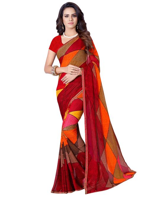 women's geometric multi colored saree with blouse - 16773208 - Very Small Image - 1