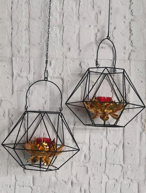 hexagon lotus with red t-light glass hanging - 16773923 - Very Small Image - 1