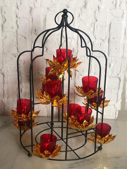multi lotus cage with red glass t-light - 16773925 - Very Small Image - 1