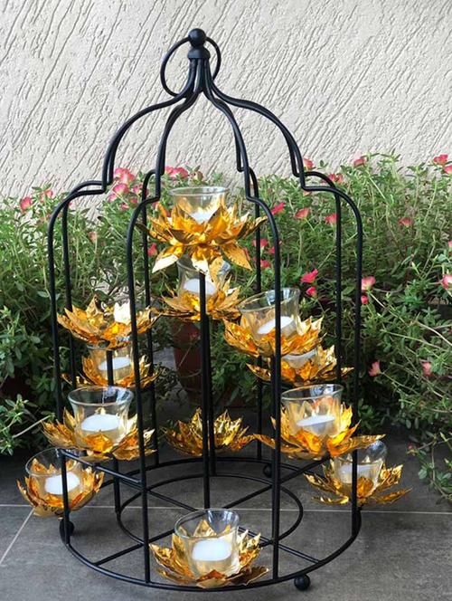 multi lotus cage with transparent glass t-light - 16773926 - Very Small Image - 1