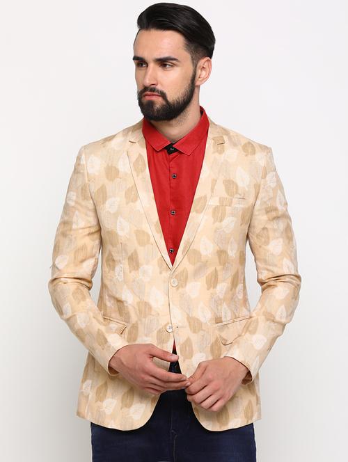 beige printed single breasted casual blazer - 16774679 - Very Small Image - 1