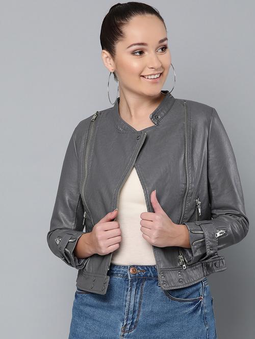 mandarin neck leather jacket  - 16774789 - Very Small Image - 1