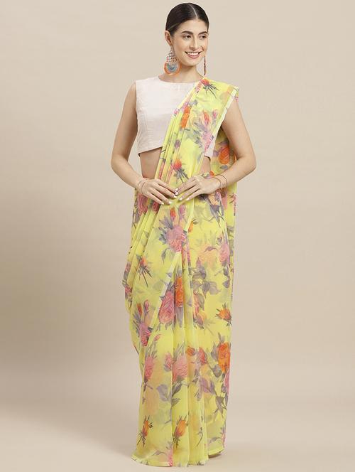 floral printed saree with blouse - 16774951 - Very Small Image - 1