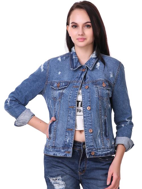 long sleeved distressed denim jacket - 16776059 - Very Small Image - 1