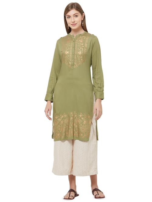 gold print straight kurta - 16776751 - Very Small Image - 1