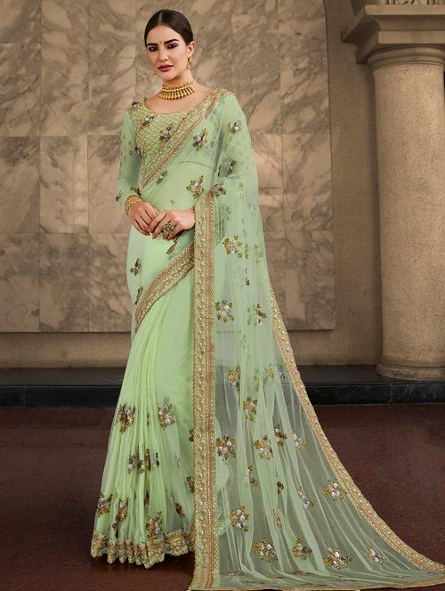 embellished bordered saree with blouse - 16777018 - Very Small Image - 1