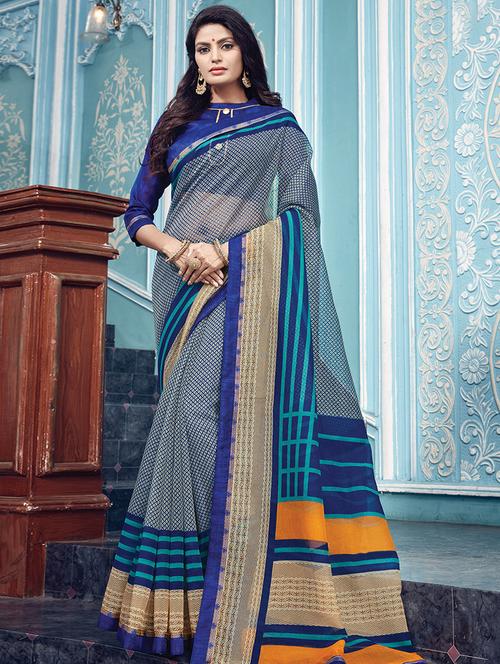 women's printed blue colored saree - 16777119 - Very Small Image - 1