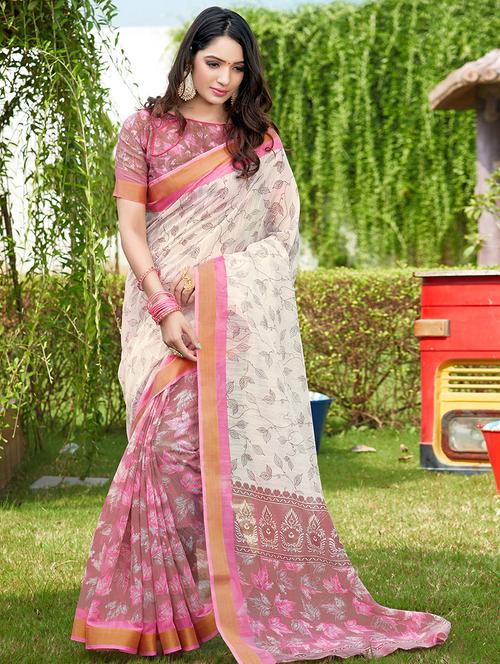 women's floral white colored saree - 16777126 - Very Small Image - 1