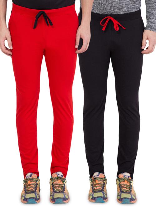 red and black solid  full length track pant combo - 16779433 - Very Small Image - 1
