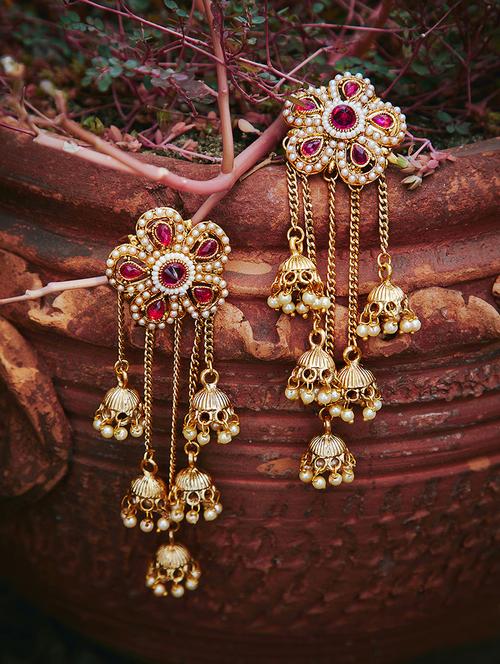 pink metal jhumka earring - 16780239 - Very Small Image - 1