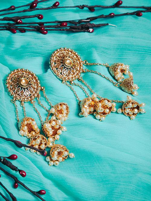 gold metal jhumka earring - 16780326 - Very Small Image - 1