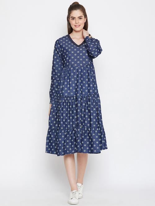 v neck floral tiered a-line dress - 16780540 - Very Small Image - 1