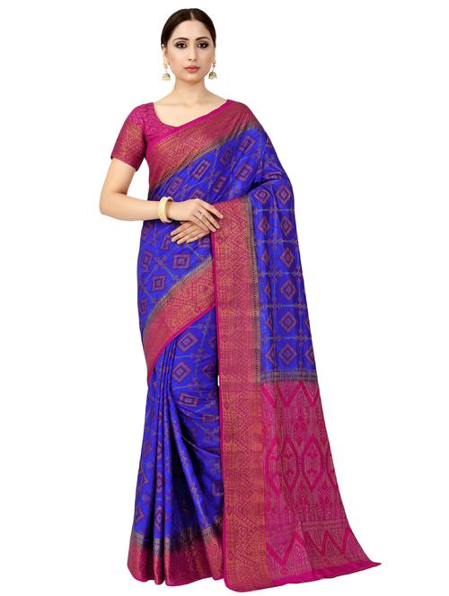 women's self design navy blue colored saree with blouse - 16785315 - Very Small Image - 1