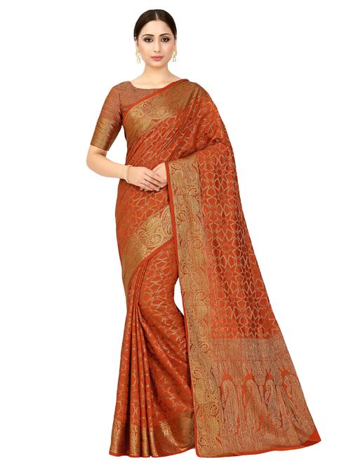 women's self design orange colored saree with blouse - 16785323 - Very Small Image - 1